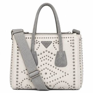 PRADA Canapa Bijoux 2-Way LT Grey Canvas Tote Bag Adorned with Crystals & Studs